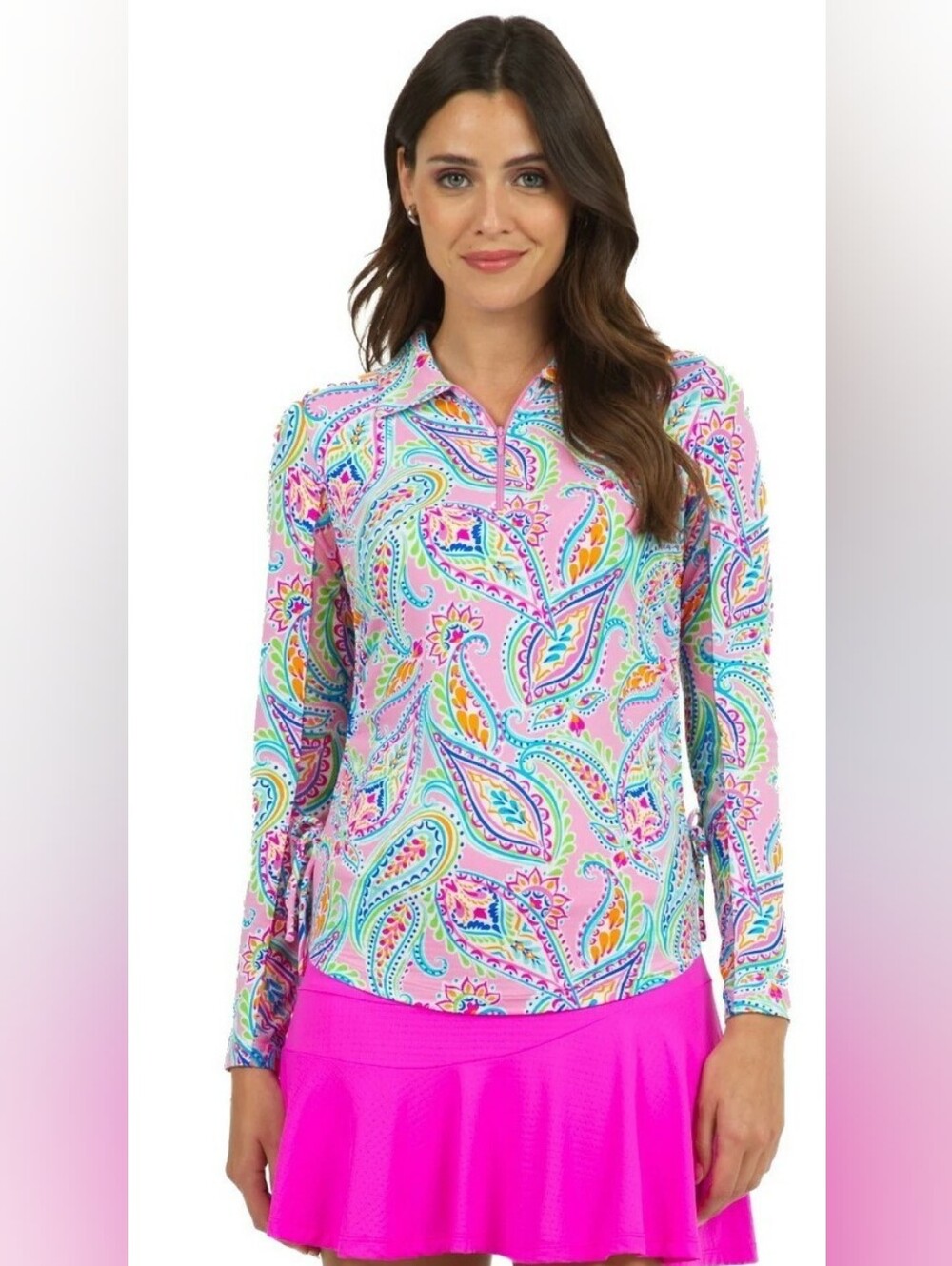 Ibkuhl pink Paisley top UPF 50+ Long Sleeve Quarter Zip Top Golf/Tennis